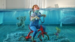 Dream Doll Little Girl Teddy Bear Tricycle Water 3840x2752 Wallpaper