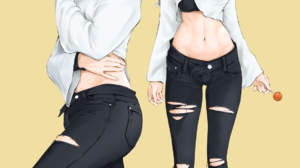 Anime Anime Girls Digital Digital Art 2D Purple Hair Black Pants Torn Jeans Chaesu 1161x1700 Wallpaper