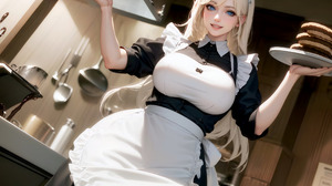 Stable Diffusion Ai Art Blonde Women Maid Outfit Maid Dress Kitchen Realistic Blue Eyes Smiling Apro 2560x1968 Wallpaper