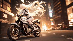 Anime Girls Biker Ai Art Vehicle Long Hair Looking At Viewer City Lights Motorcycle 1920x1080 Wallpaper