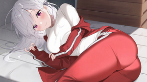 Anime Anime Girls Blushing Lying On Side Smiling Looking At Viewer Long Hair Red Eyes White Hair Pur 2894x2039 Wallpaper