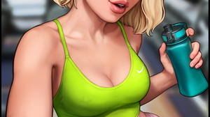 Gwen Stacy Marvel Comics Blonde Gym Clothes Green Top Pierced Eyebrow Parted Lips Freckles Selfies 2 3096x5000 wallpaper