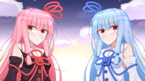 Anime Anime Girls Voiceroid Kotonoha Akane Kotonoha Aoi Long Hair Pink Hair Blue Hair Pink Eyes Twin 4200x2131 Wallpaper