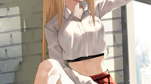 Anime Anime Girls Digital Digital Art 2D Artwork Blonde Looking Away Blocking View Knee High Socks C 2896x4143 Wallpaper