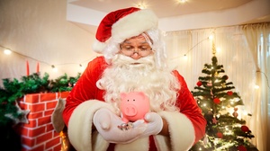 Santa Piggy Bank 5760x3840 Wallpaper