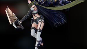 Sunghyun Yun CGi Women Dark Hair Warrior Scarf Weapon Fantasy Art Video Game Art Dark 1920x1603 Wallpaper
