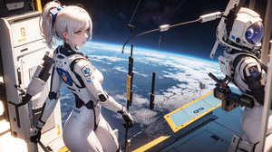 Earth Space Station Anime Girls Ai Art Space Astronaut Ponytail Planet 2124x1228 Wallpaper