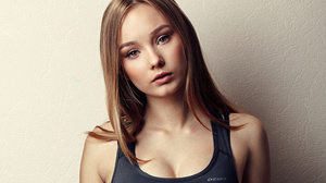 Milena Brunette Women Model Tanned Makeup Tank Top Portrait Looking At Viewer 2560x1707 Wallpaper
