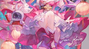 Maccha Portrait Display Anime Girls Bunny Ears Animal Ears Pink Dress Flowers Pink Flowers Bare Shou 2025x3600 wallpaper