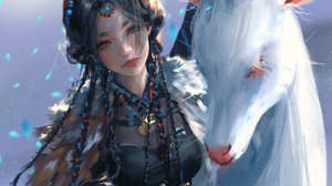 WLOP Ghostblade Digital Art Fantasy Girl Stella 4K Animals Deer Braided Hair Braids Portrait Display 4593x8050 wallpaper
