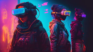 Ai Art Illustration VR Headset Cyberpunk Women Colorful 4579x2616 Wallpaper