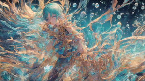 Magical Baekto Last Origin Anime Girls In Water Blue Hair Blue Eyes Ai Art Digital Art Water 2048x1080 Wallpaper
