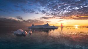 Photography Sunset Ice Snow Sea Sailing Boat Iceberg Nature Landscape Clouds Sailboats Water 5963x3975 Wallpaper