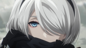 Nier Automata Anime Anime Girls Hair Over One Eye Anime Screenshot Silver Hair Blue Eyes Nier 3840x2160 Wallpaper
