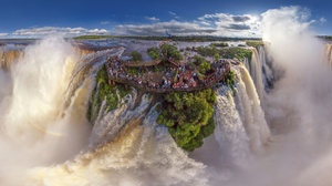 Venezuela Panorama Water Nature People Waterfall Nationalpark Canaima South America 3500x1748 Wallpaper