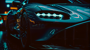 Ai Art Closeup Sports Car Neon Car Headlights 2688x1536 Wallpaper