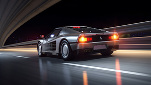 Ai Art Ferrari Testarossa Driving Night Car Taillights Road 2912x1632 Wallpaper