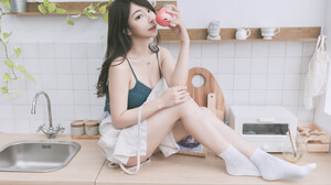 Ru Lin Women Asian Brunette Legs Kitchen 3072x2048 Wallpaper