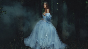 Fairy Tale Forest Fog Crown Blue Dress 2048x1544 Wallpaper