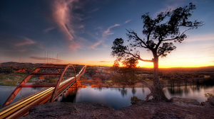 Trey Ratcliff Photography Sunset Glow Sunset Bridge Water Trees Sky Clouds 3840x2160 Wallpaper