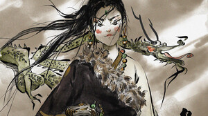 Snow Gao Artwork Women Asian Fantasy Art Fantasy Girl Long Hair Black Hair Gun Girls With Guns Drago 1543x1500 wallpaper