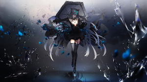 ARCAEA Lowiro Music Game Anime Girls Umbrella Dress Long Hair Minimalism Broken Glass Reflection Bow 2048x1152 Wallpaper