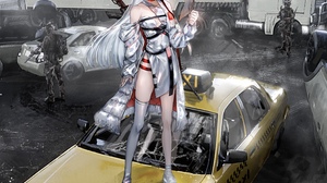 Anime Anime Girls Car Vertical Cigarettes Smoking Truck Gun 2845x4092 Wallpaper