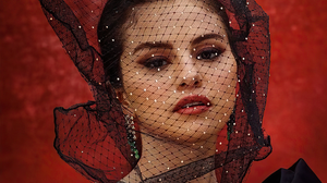 Selena Gomez Celebrity Actress Singer Women Dark Hair Brunette Latinas Veils Red Background Black Dr 3000x3500 Wallpaper