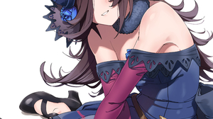 Uma Musume Pretty Derby Blue Dress Dagger Blushing Black Heels Looking At Viewer Bangs Hair Over One 4100x6300 Wallpaper