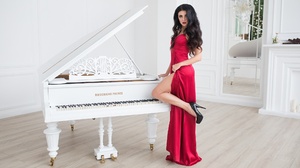 Piano Red Dress Black Hair 2048x1365 Wallpaper