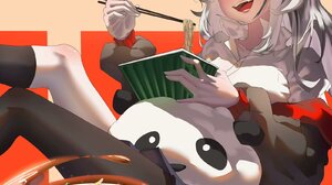 Original Characters White Hair Anime Girls Portrait Display Food Ramen Chopsticks Long Hair Sunglass 1599x2098 Wallpaper