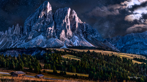 Trees Mountains Night Sky Stars Clouds Landscape Outdoors Nature Photography 3500x1968 Wallpaper