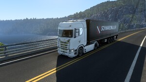 Euro Truck Simulator 2 Vehicle Truck Scania Video Games Shadow Water Trees CGi Front Angle View 1920x1080 Wallpaper
