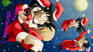 Dragon Ball Christmas Christmas Clothes Santa Hats Moon Christmas Presents Christmas Tree Son Goku G 2560x1600 Wallpaper