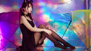 Women Model Asian Women Indoors Umbrella Twintails Cat Ears 2700x1800 Wallpaper