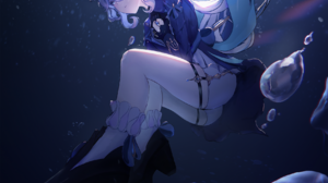 Anime Anime Girls Focalors Genshin Impact Genshin Impact Long Hair Watermarked Water Underwater In W 1735x2888 Wallpaper