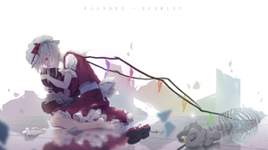 Touhou Flandre Scarlet Blonde Bones Collared Shirt Frills Hat Hugging Looking At Viewer Pointy Ears  12000x4776 Wallpaper