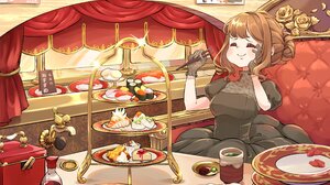 Anime Girls Eating Black Dress Sushi Anime Girls Smiling Closed Eyes Eating Food Sweets Cheesecake G 4093x2894 Wallpaper