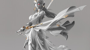 Cavan Artwork ArtStation Fantasy Art Fantasy Girl Gray Background Sword Women With Swords Long Hair  1632x1188 Wallpaper