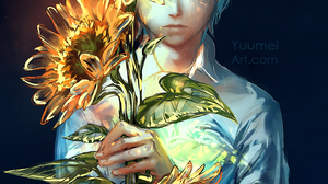 Yuumei Original Characters Vertical Anime Boys Flowers Leaves One Eye Obstructed 1080x1620 wallpaper