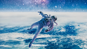 Digital Art Artwork Astronaut Clouds Sky Falling Earth Atmosphere Nike Mountains 3840x2160 Wallpaper