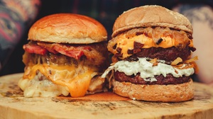 Food Burgers Meat Animals Cow Muscles Cheese Melting Buns Wooden Surface 1920x1280 wallpaper