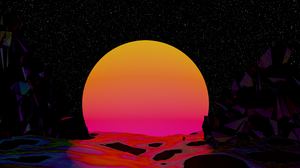 Vaporwave Sunset Space Synthwave Grid Yellow Orange Stars Vivid Colors Abstract 3D Abstract Blender  7680x4320 Wallpaper