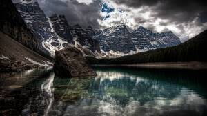 Landscape Mountains Clouds Water Rock Moraine Lake Banff National Park Canada HDR Nature 1920x1200 Wallpaper