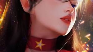 Fantasy Girl Looking At The Side Elves Pointy Ears Sailor Uniform Black Hair Choker Blush Blue Eyes  4500x6000 Wallpaper