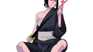 Anime Anime Girls Samurai Japan Portrait Display Black Hair Katana Yukata Simple Background Sitting  2104x2226 Wallpaper