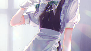 Anime Anime Girls Maid Outfit Touhou Izayoi Sakuya Red Eyes Vertical Maid Violet Hair Apron Hair Bow 1440x1920 Wallpaper
