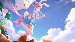 Hello Kitty Honor Of Kings Summer Skirt Umbrella Legs Sky Tree Trunk Heels Video Game Art Video Game 9688x4320 Wallpaper