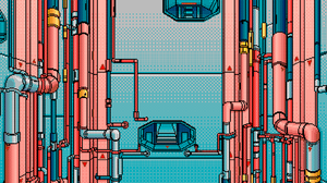 Pixel Art Artwork Science Fiction Red Blue Pipes 1920x1080 Wallpaper