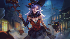 Witch Halloween Witch Hat Night Cat Staff 3840x2355 Wallpaper
